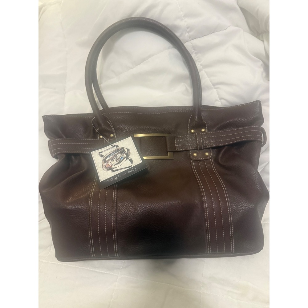 Butler Bag by Jen Groover Brown Pebbled Leather Tote Organizer Buckle NWT